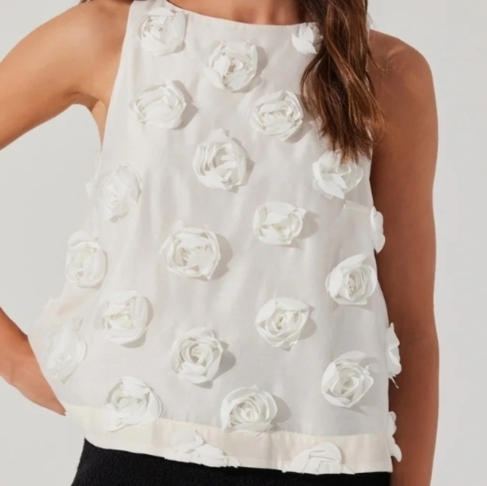 NWT * Astr White Rose Embellished Blouse